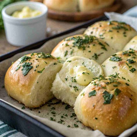 Soft Garlic Bread Rolls with Herb Butter - Homemade Recipe