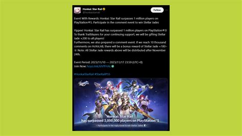 Honkai Star Rail to gift you free Stellar Jade, thanks to PS5 players