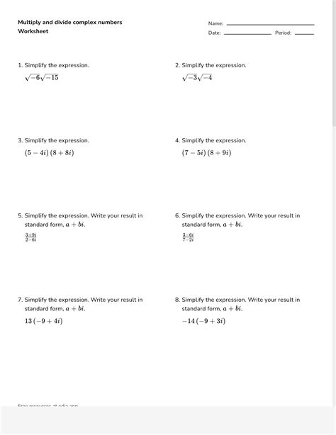 Image result for Imaginary Numbers Worksheet with Answers