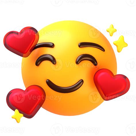 Smiling face with three hearts 3D Emoji Icon in transparant background ...