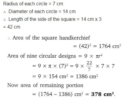 On a square handkerchief, nine circular designs each of the radius 7 cm ...
