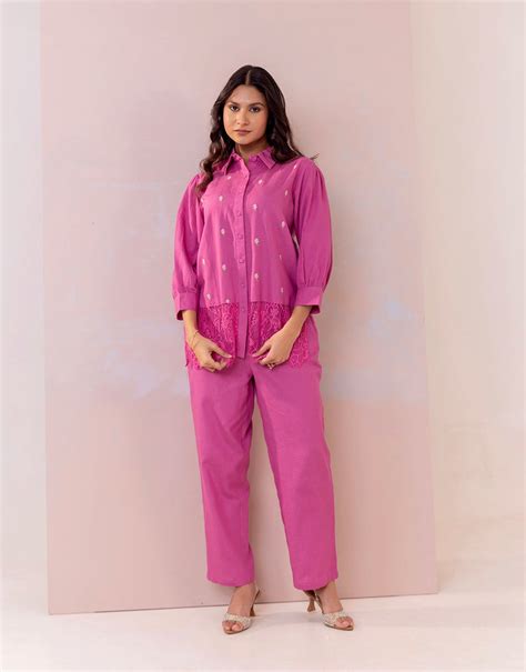 CALISTA PINK EMBROIDERED CO-ORD SET – Studio Misri