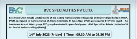 Best Value Chem Dahej Bharuch Walk in interview for Production Quality ...