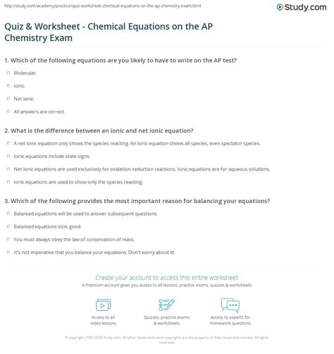 Quiz & Worksheet - Chemical Equations on the AP Chemistry Exam | Study.com