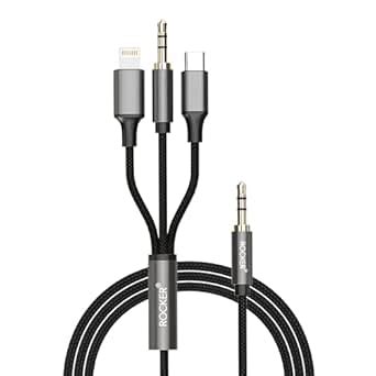 ROCKER R-AUX46 3-in-1 Aux Cable, 3.5mm to Type-C, Lightning & 3.5mm ...