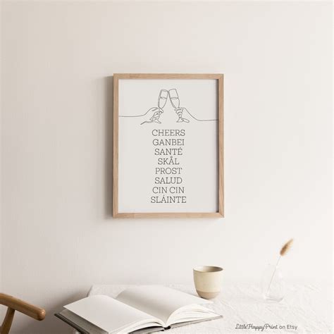 Cheers in Different Languages Print Bar Cart Minimal Typography Line ...