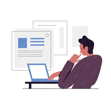 Man thinking and working online at computer | Premium Vector