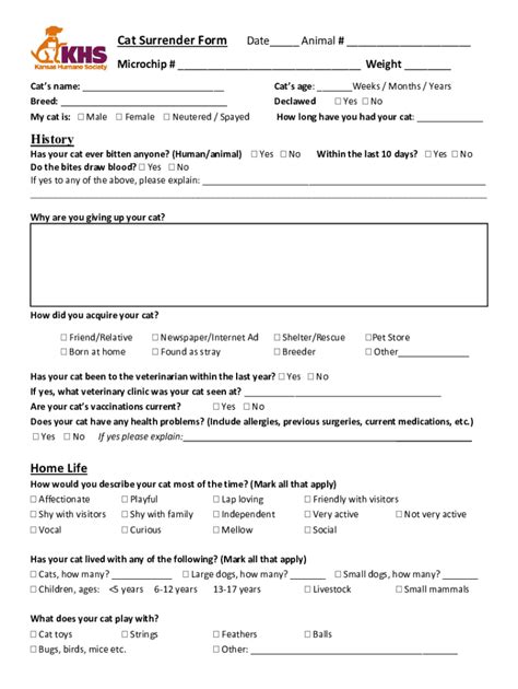 Cat Surrender Form - Fill Out, Sign & Share Online | pdfFiller