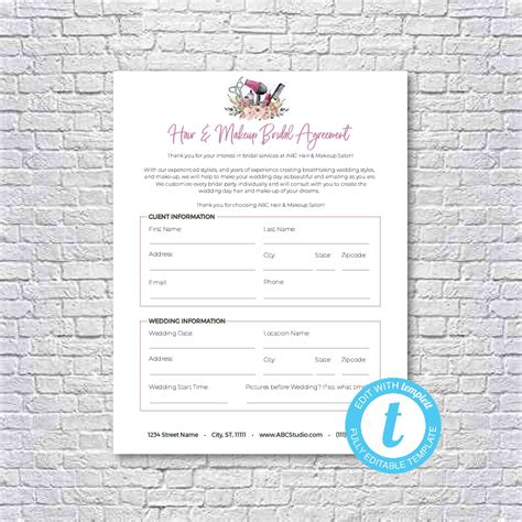 Free Makeup Wedding Contract Templates - Sfiveband.com