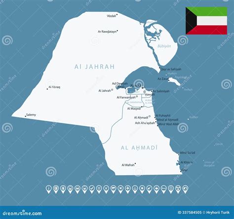 Kuwait - Detailed Country Map with Cities and Regions. Infographic ...