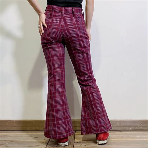 70s ”’JC penny’” wine red plaid flare pants【005】 | LEMON