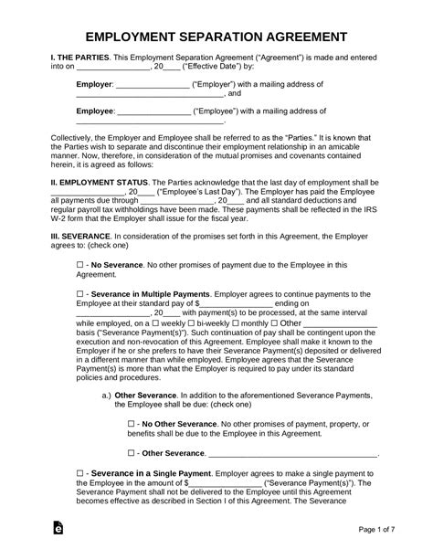Tennessee Separation Notice Template