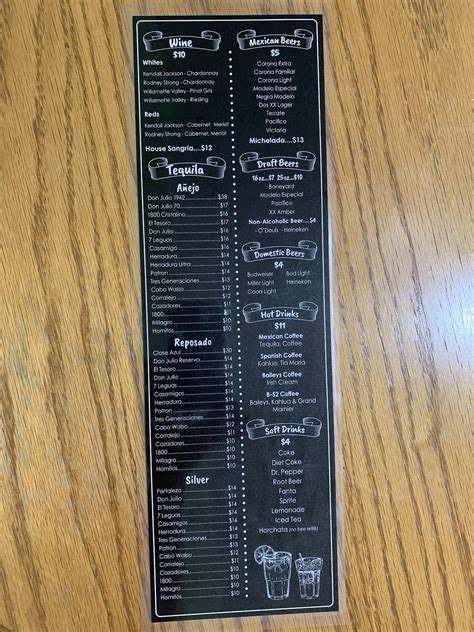 Menu at Xalisco Latin Cuisine restaurant, Redmond