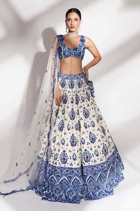 Buy White Tussar, Silk, Net Embroidery, Sequins Threadwork And Bridal ...