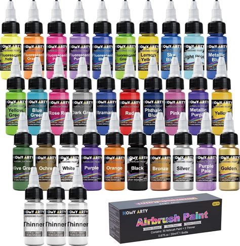 HOMY ARTY Airbrush Farbe, 30 Farben mit 3 Verdünner Airbrush Lack Set, Wasserbasierte Luftbürste ...