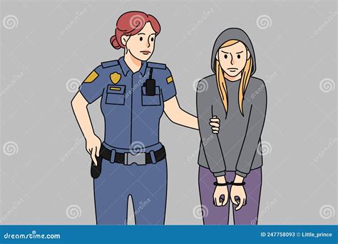 Police Officer Arrest Teen Girl Criminal Stock Vector - Illustration of ...