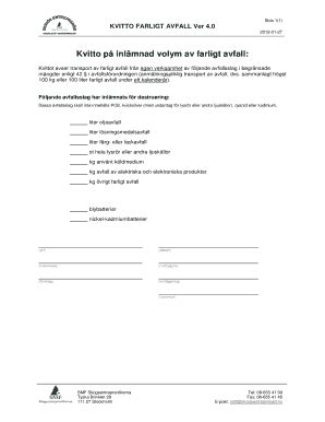 Fillable Online smfcert Kvitto p inlmnad volym av farligt avfall ...
