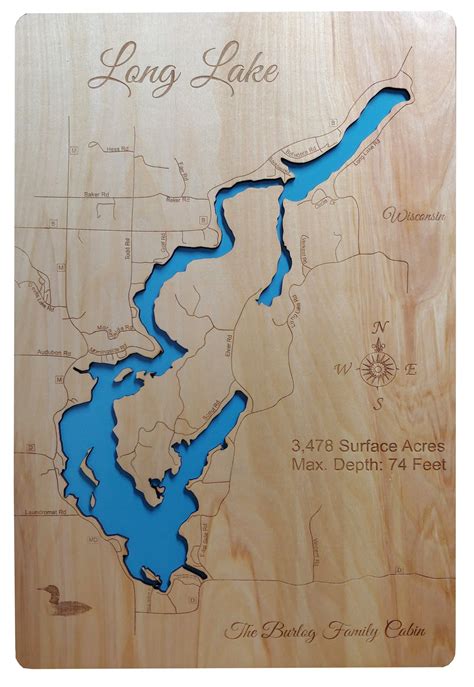 Long Lake, Wisconsin - Washburn County - Laser Cut Wood Map| Personal ...