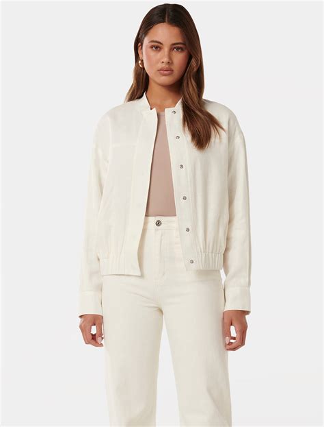 Arlette Linen Bomber Jacket in White - Size 4 to 16 - Women's Jackets