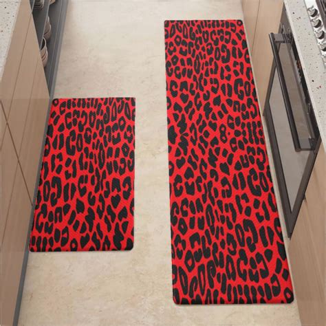Kitchen Mats For Floor,Red And Black Leopard Print Kitchen Rug For ...