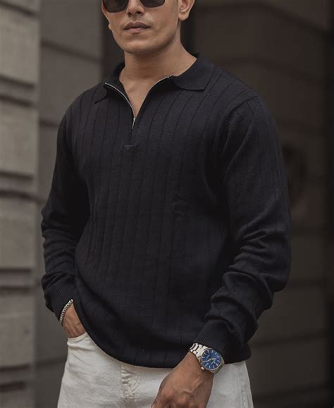 Black Knitted Full Sleeves T-Shirt for Men | Buy Mens T-Shirt – Powerlook