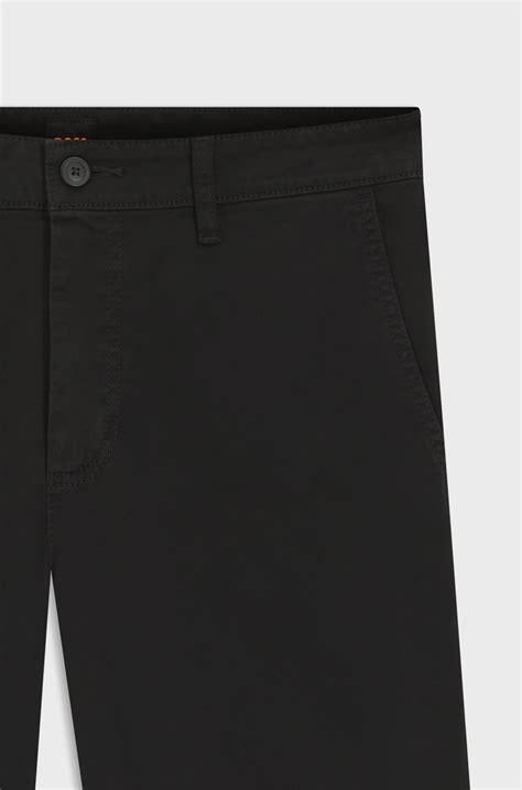 BOSS - Tapered-fit chinos in stretch-cotton satin - Black