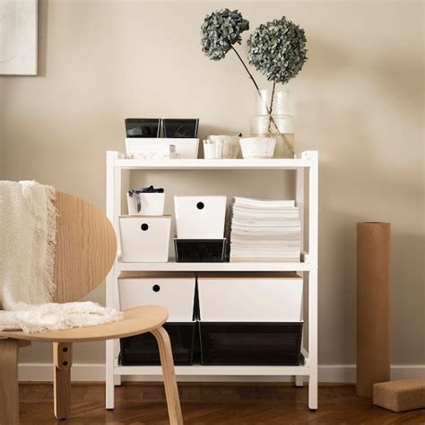 KUGGIS box with lid, white/bamboo, 26x35x15 cm (10 ¼x13 ¾x6") - IKEA