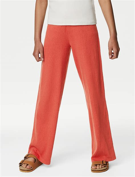 Buy Cotton Blend Wide Leg Trousers (6-16 Yrs) at Marks & Spencer