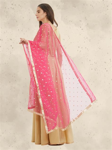 Embellished Pink Net Dupatta Dupatta Bazaar