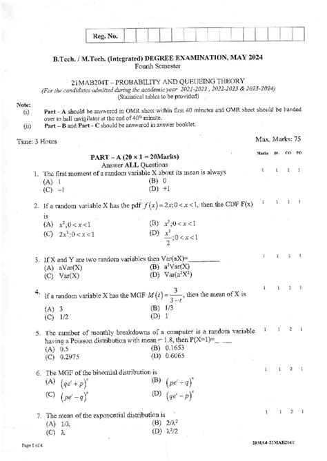 21MAB204T May 2024 - Probability and Queueing Theory Question Paper ...