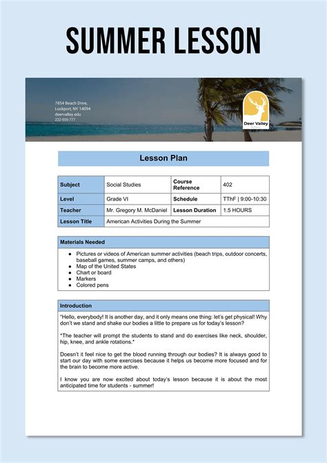 Summer Lesson Template in PDF, Word, Google Docs - Download | Template.net