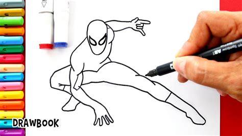 How to Draw SPIDER MAN in His Iconic Crouching Web Shooting Pose - Step ...