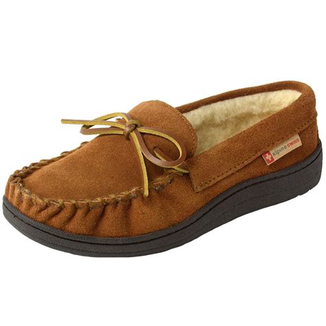 Alpine Swiss Sabine Womens Moccasin Slippers Genuine Suede House Shoe ...