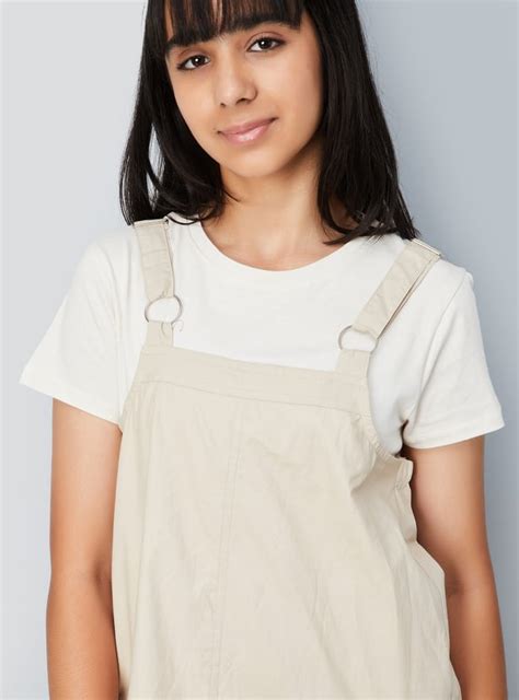 Buy Girls Solid Cargo Pinafore Dress with T-shirt Online at just Rs ...