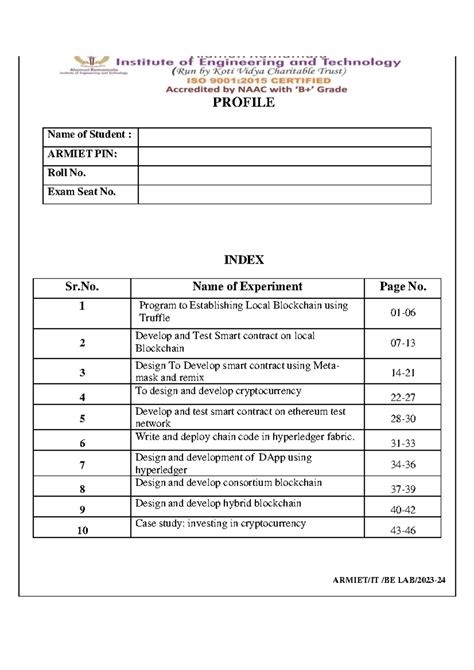New blockchain manual - ... - ARMIET/IT /BE LAB/2023- 24 PROFILE Name ...