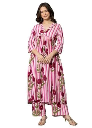 Buy rytras Women's Pure Cotton Printed Alia Cut Kurta Set with Palazzo ...