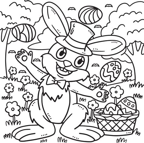 Bunny Juggling Easter Eggs Coloring Page for Kids 13801486 Vector Art ...