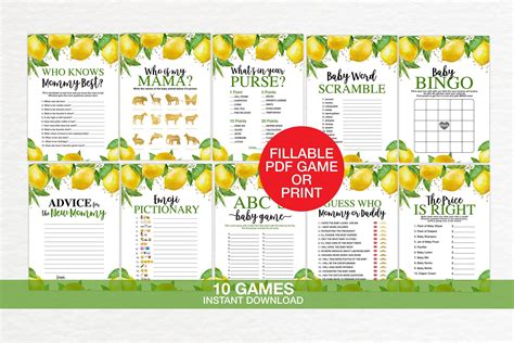 Lemon Baby Shower Game Bundle Fillable, Lemonade Baby Shower Game Pack ...