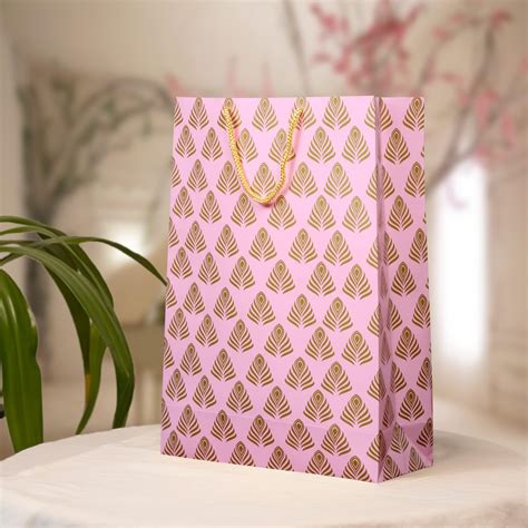Prakruthi Pulp Art Gift Paper Bag Large 10"X14"X4" (WXHXG) Pink Gold ...