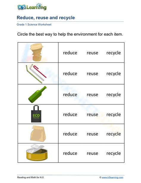 Reduce Reuse/Recycle Worksheet 的图像结果
