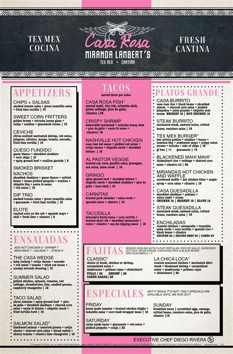 MENU - Miranda Lambert's Casa Rosa Nashville