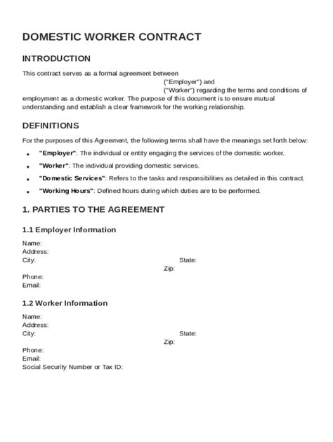 Domestic Worker Contract Template Form - Fill Online, Printable ...