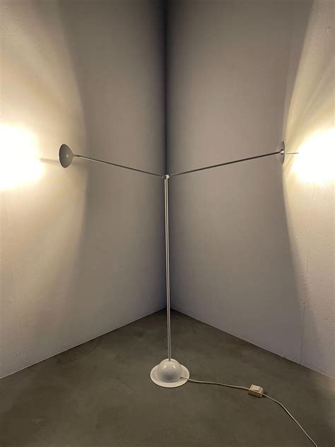 Vintage Modern 80s Floor Lamp With Two Arms - Large White Metal Slim ...
