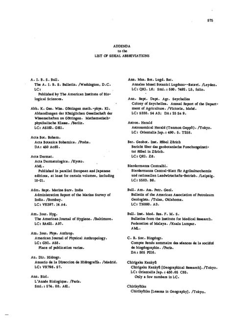 Addenda to the List of Serial Abbreviations | Island Bibliographies: Micronesian Botany, Land ...