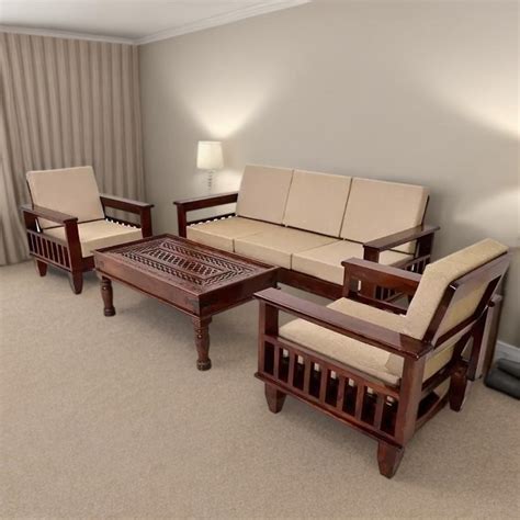 The Wooden Artistrys Solid Sheesham Wooden 5 Seater Sofa Set 3 + 1 + 1 ...