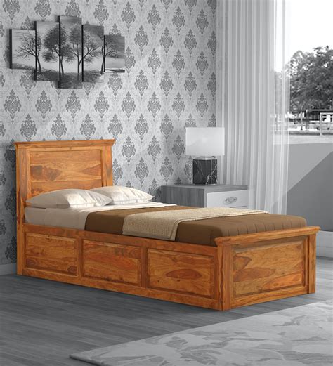Buy Stanfield Sheesham Wood Single Bed With Box Storage In Rustic Teak Finish Online ...