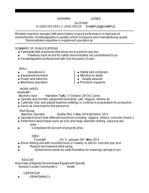 Image result for Machine Operator Resume Examples