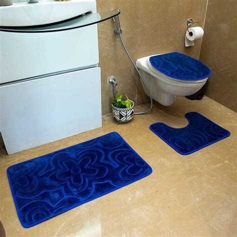 Luxe Flowers Rashe Emboss 3 Piece Bathroom Mats Set (L-80 x W-50 cms ...