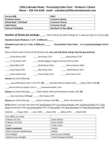 Image result for Beef Processing Order Form
