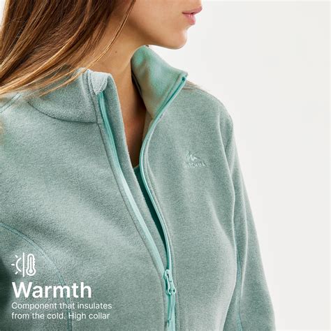 Fleece Women Mint Sweater Full-Zip Fleece For Hiking Mh100 Pale - XS ...
